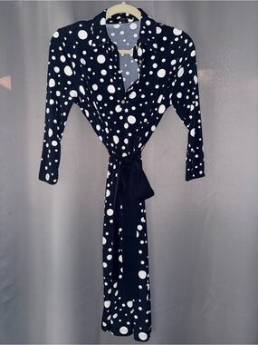 Polka Dot Navy Wrap Maxi Dress with Tie Waist